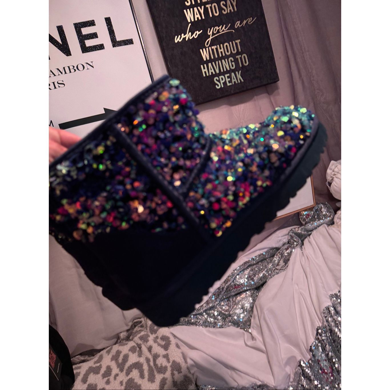 Ugg Classic Mini Stellar Sequin Boot In Dark Purple (Multi Iridescent Chunky) 7
